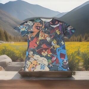 Men's Large Pokémon 2015 All Over Character Print Tee Shirt Multi Rare Prestine‎